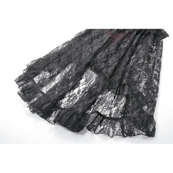 Dark in Love Crimson Queen Lace High-Low Goth Skirt in Burgundy & Black - DevilGothic DevilGothic