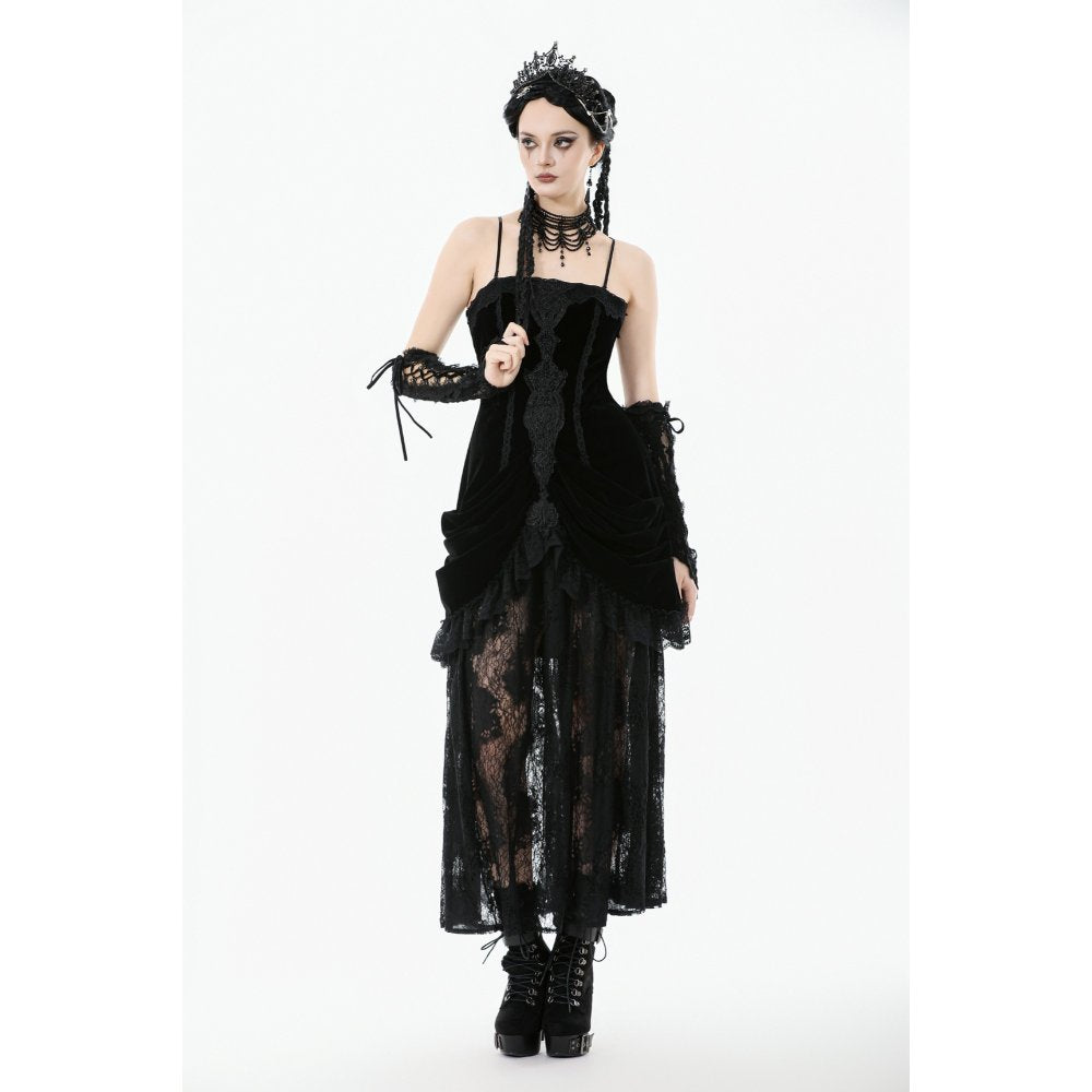 Dark in Love Vampiress Royal Velvet and Lace Maxi Dress - DevilGothic DevilGothic
