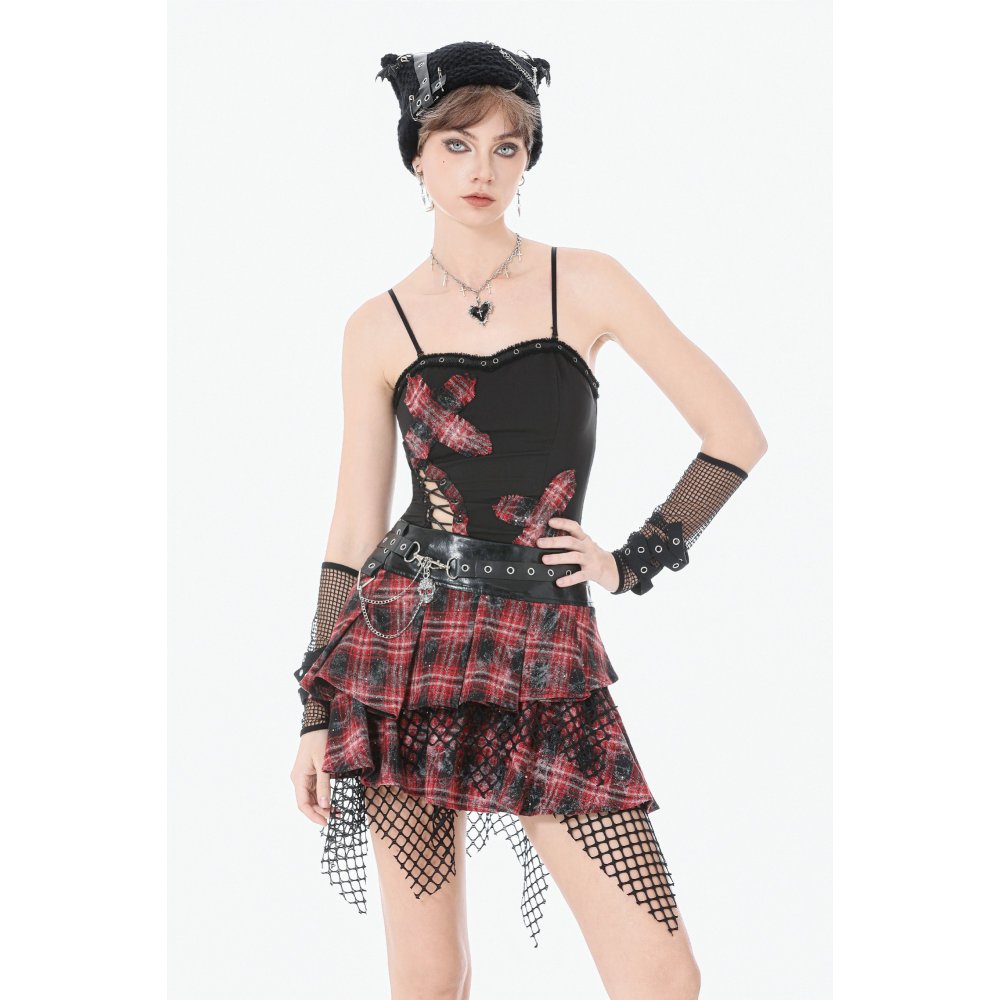 Dark in Love Linnea Plaid Mesh Layered Skirt - DevilGothic DevilGothic