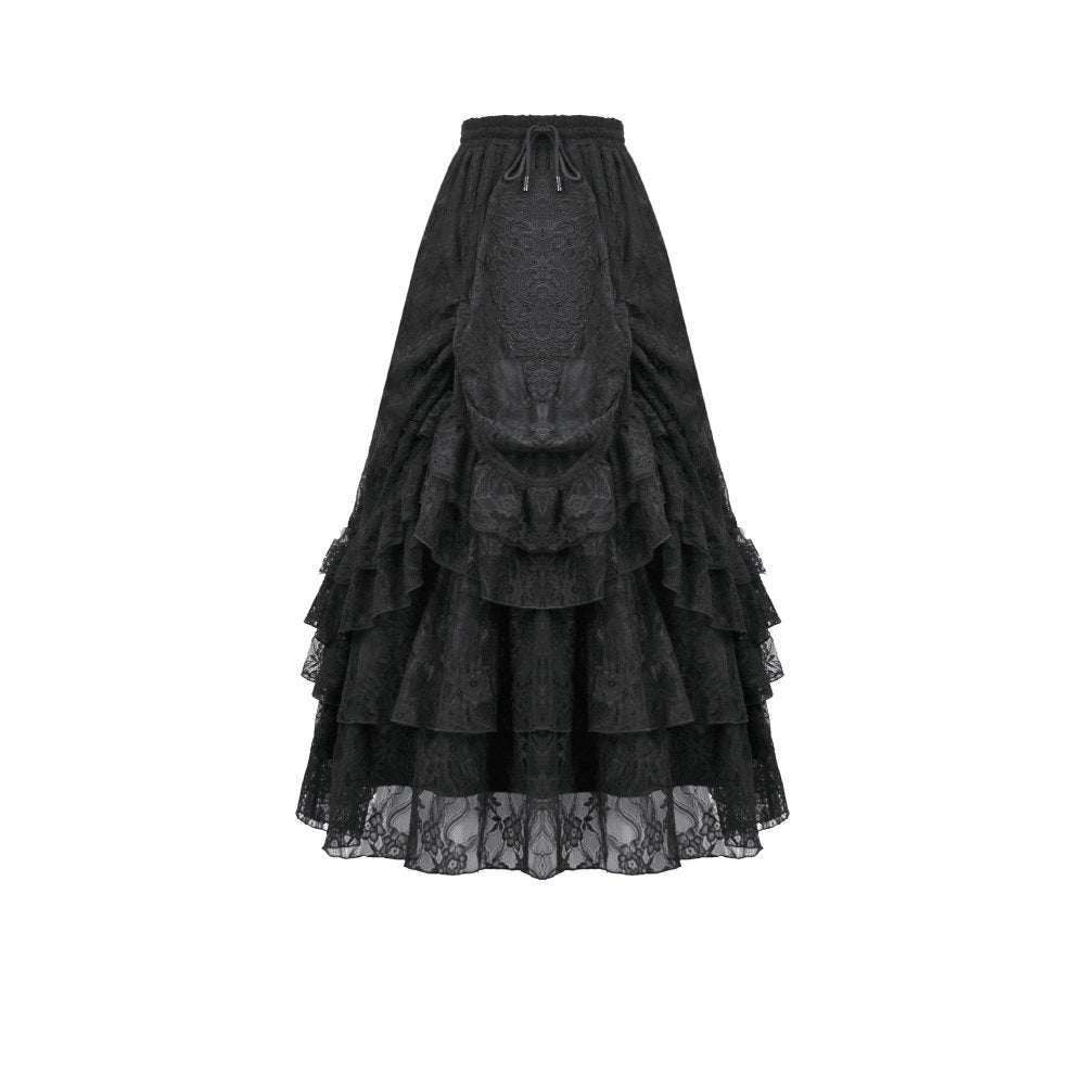 Dark in Love Vintage Gothic Lace Layered Maxi Skirt - DevilGothic DevilGothic