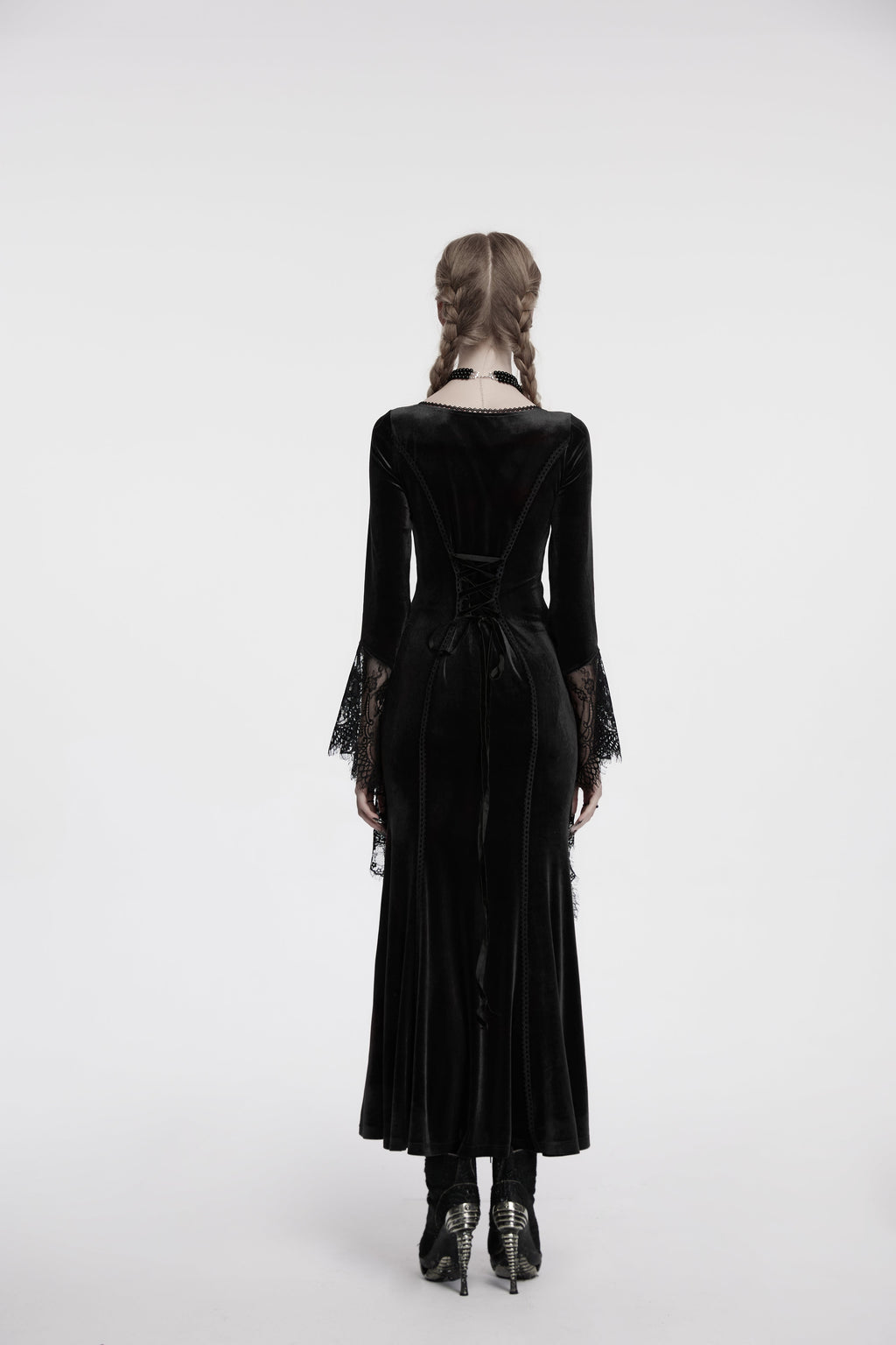 Punk Rave Isolde Velvet Lace Sleeve Dress In Black - DevilGothic DevilGothic