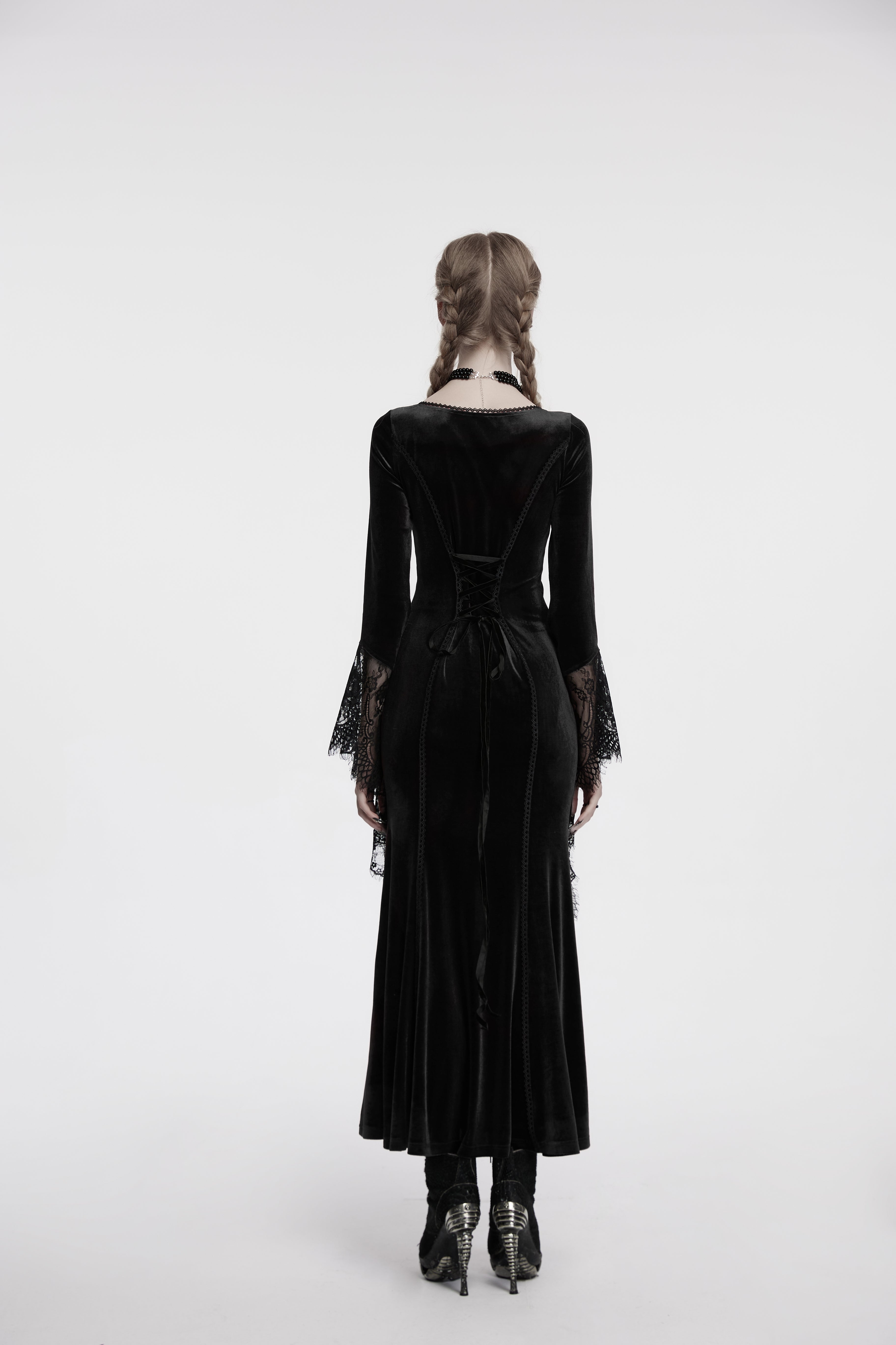 Punk Rave Isolde Velvet Lace Sleeve Dress In Black - DevilGothic DevilGothic