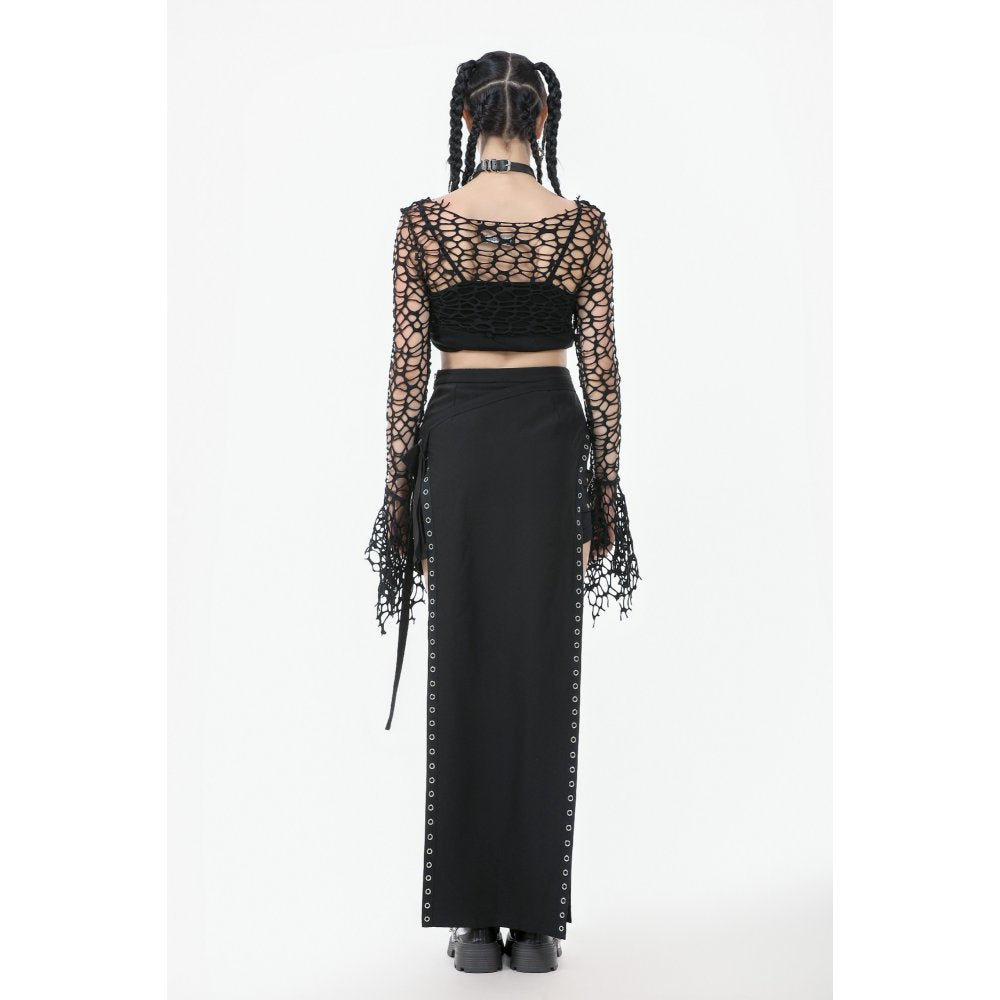 Dark in Love Morana Mesh Crochet Knit Bell Sleeve Crop Top - DevilGothic DevilGothic