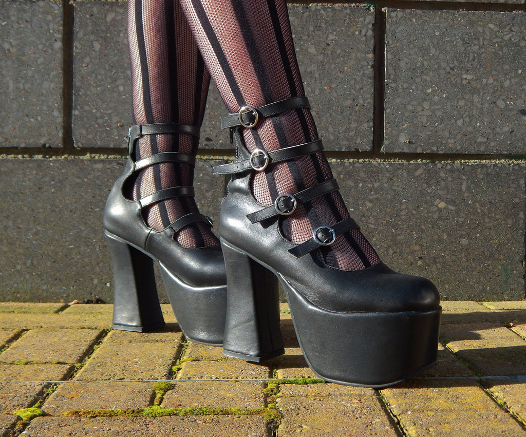 Black Matte Leather Platform Heels, "New Heights" Gothic Platform Heels