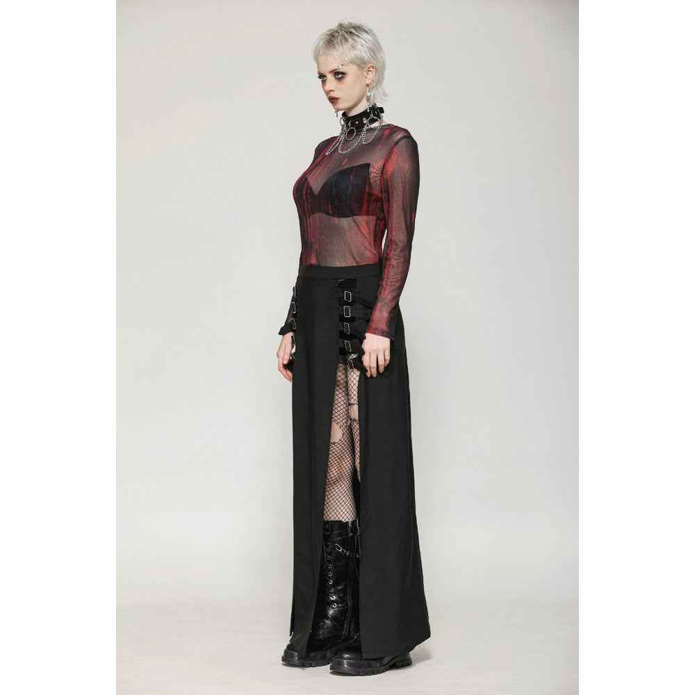 Dark in Love Phoenix Black Slit Metal Long Skirt