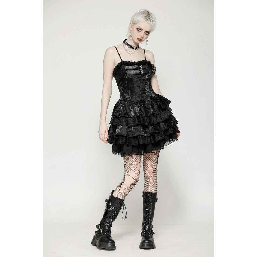 Dark in Love Harriet Punk Shiny PU Leather Layered Dress