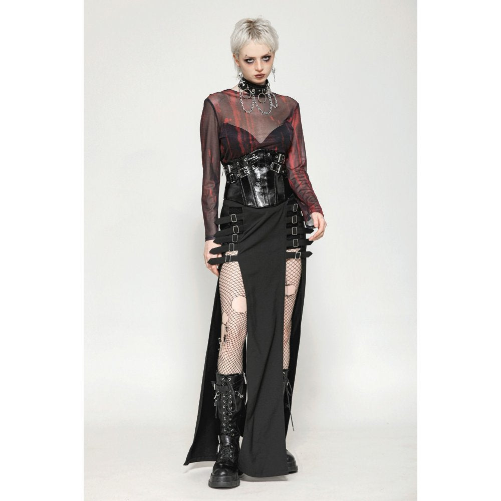 Dark in Love Carson Black and Red Tie-Dye Mesh Versatile Basic Top - DevilGothic DevilGothic