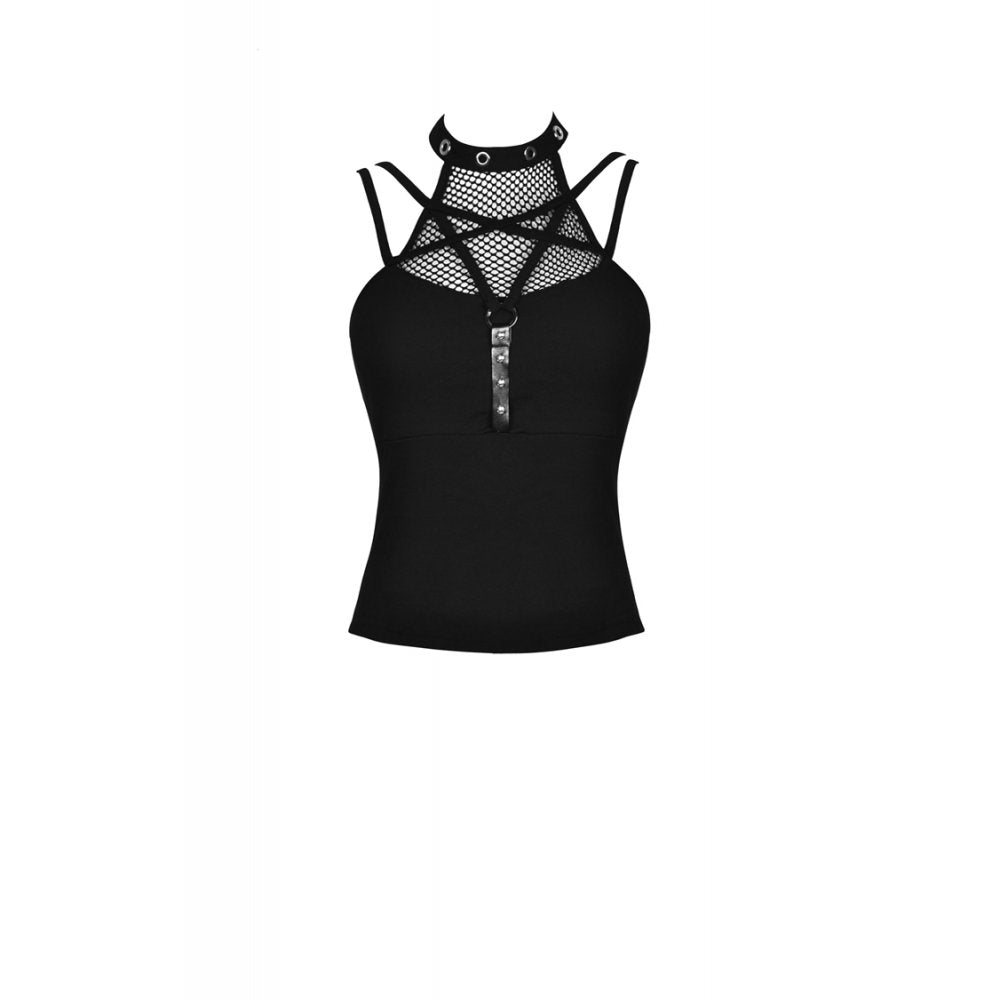 Dark in Love Enyo Mesh Strap Goth Halter Top in Black - DevilGothic DevilGothic