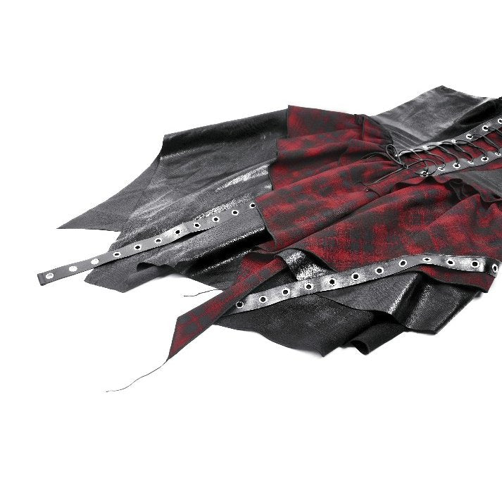 Dark in Love Red Tartan Corset Punk Dress with Handkerchief Skirt - DevilGothic DevilGothic