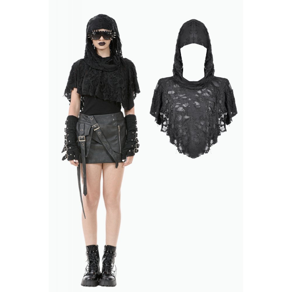Dark in Love Nyx Distressed Shredded Hooded Poncho - DevilGothic DevilGothic
