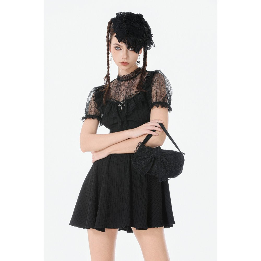 Dark In Love Victoria Black Lace Bow Mini Handbag - DevilGothic DevilGothic