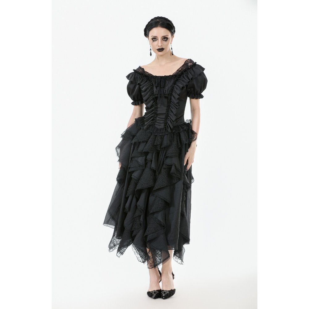 Dark in Love Seraphina Ruched Puff Sleeve Corset Top in Black - DevilGothic DevilGothic