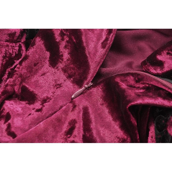 Dark in Love Crimson Queen Lace High-Low Goth Skirt in Burgundy & Black - DevilGothic DevilGothic