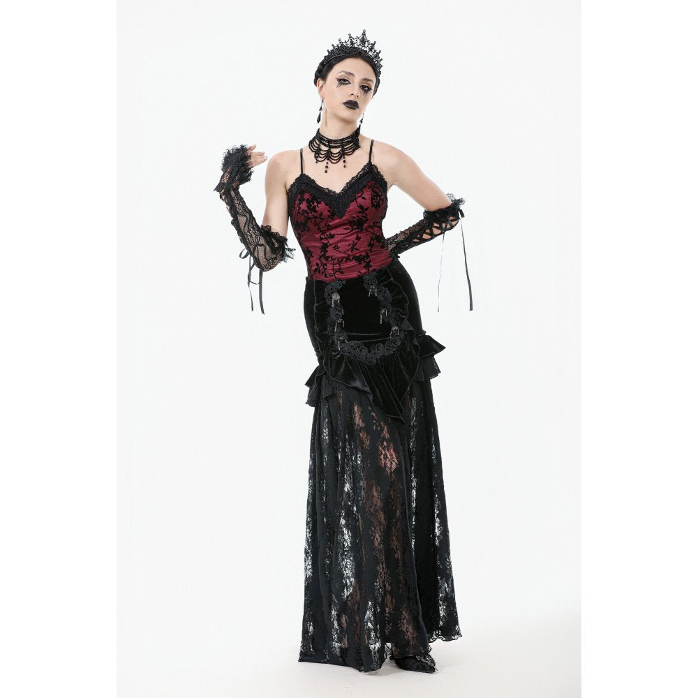 Dark in Love Althea Lace-Trimmed Velvet Goth Camisole in Burgundy - DevilGothic DevilGothic