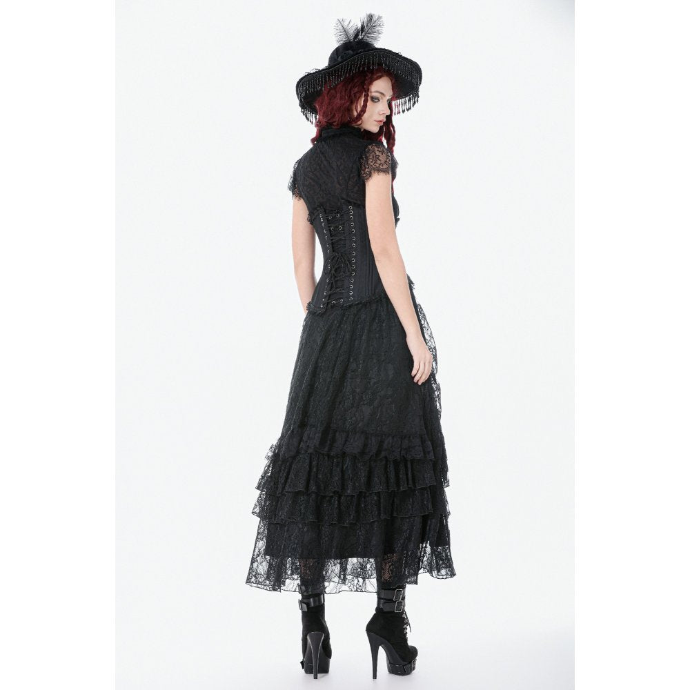 Dark in Love Vintage Gothic Lace Layered Maxi Skirt - DevilGothic DevilGothic