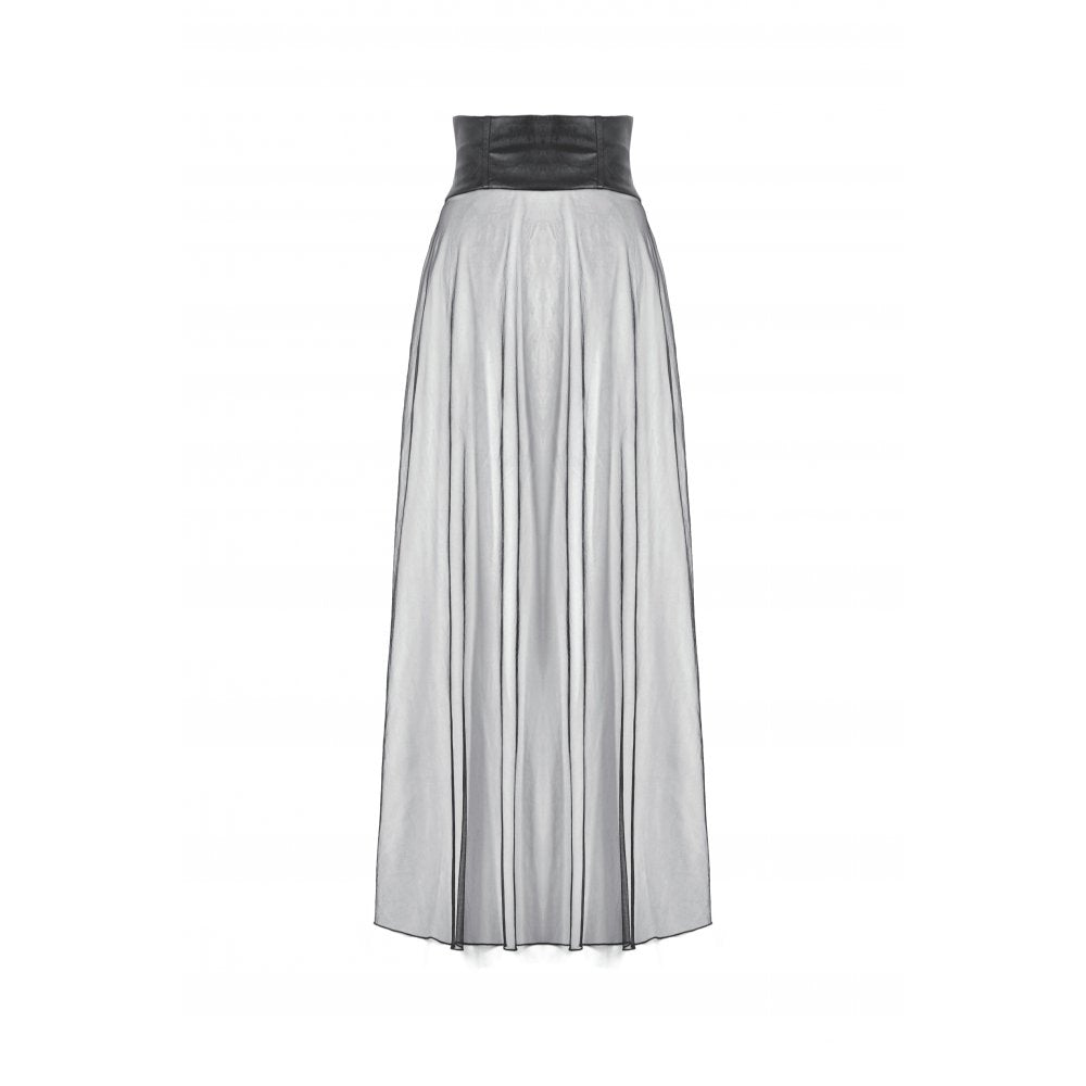 Dark in Love Gothic Sheer Mesh Maxi Skirt with PU Waist Corset - DevilGothic DevilGothic