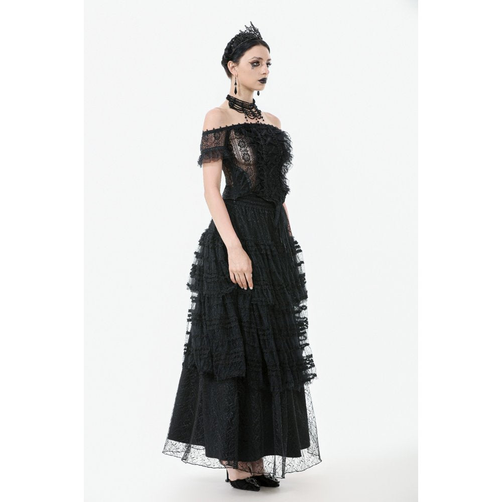 Dark in Love Ophelia Lace Off-Shoulder Gothic Top in Black - DevilGothic DevilGothic
