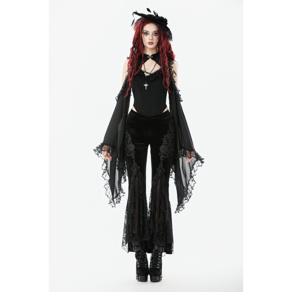 Dark in Love Erzebeth Velvet Lace Flare Trousers - DevilGothic DevilGothic