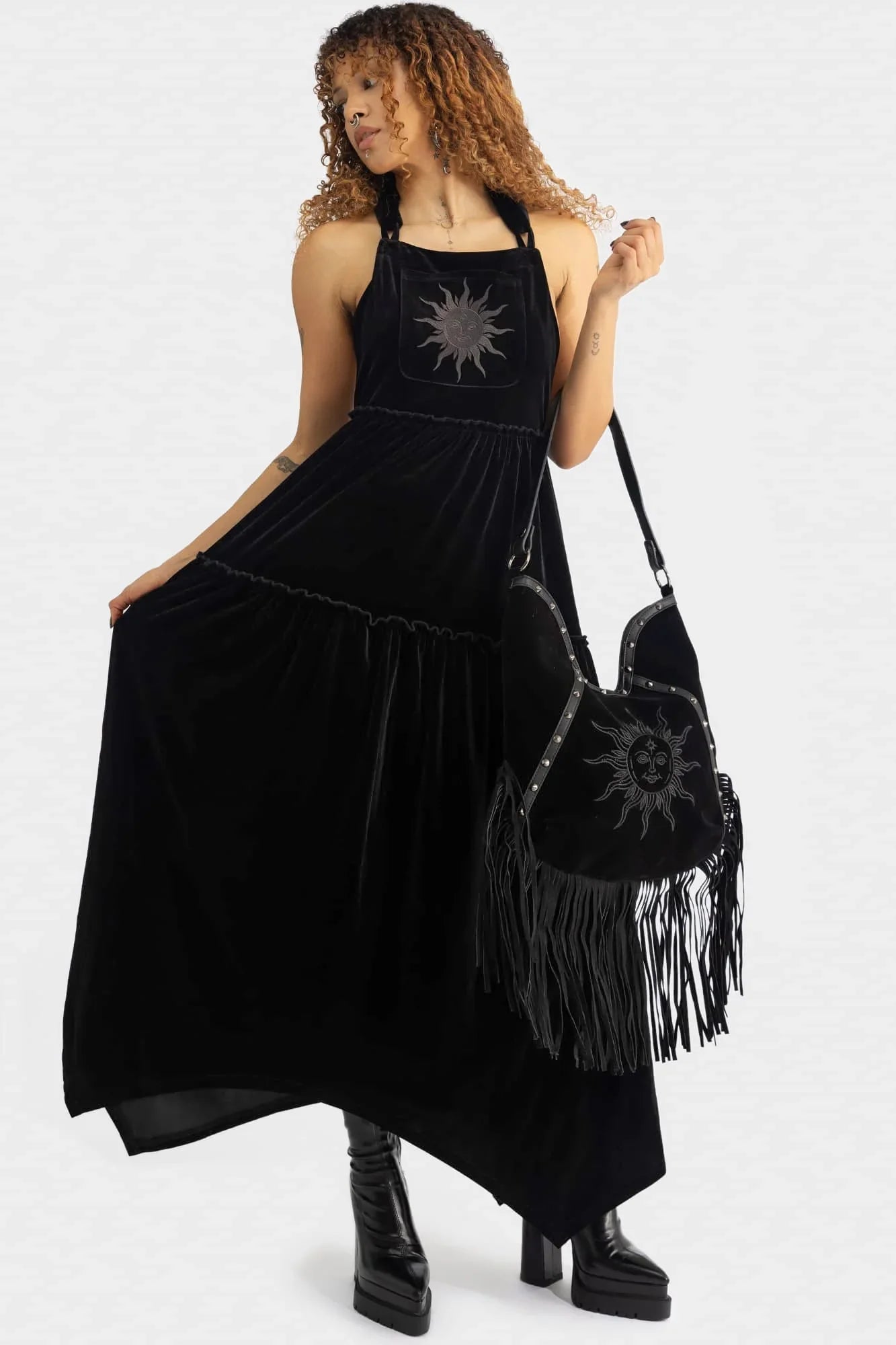 Killstar Ascended Velvet Maxi Pinafore Dress - DevilGothic DevilGothic