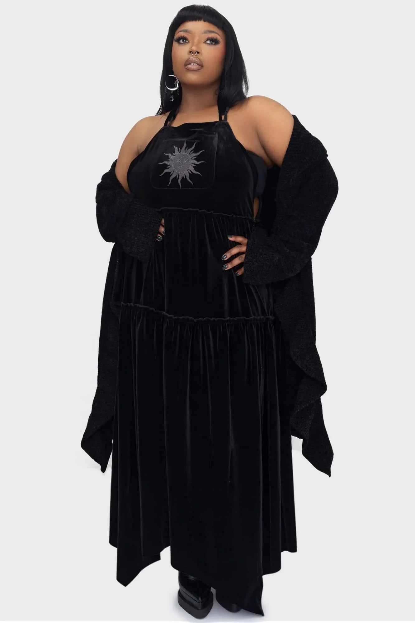 Killstar Ascended Velvet Maxi Pinafore Dress - DevilGothic DevilGothic