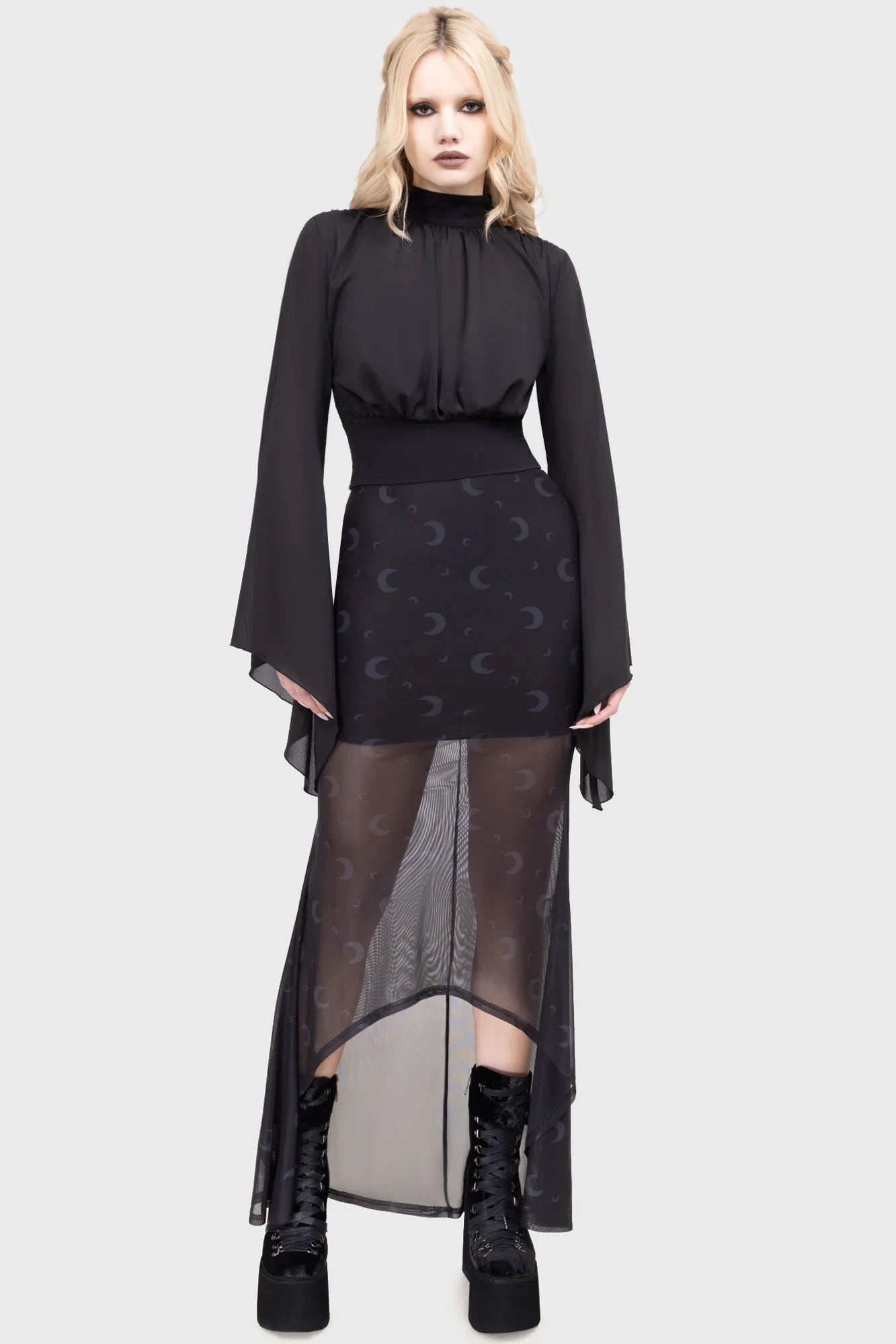 Killstar Astralune High Neck Flared Sleeve Top - DevilGothic DevilGothic