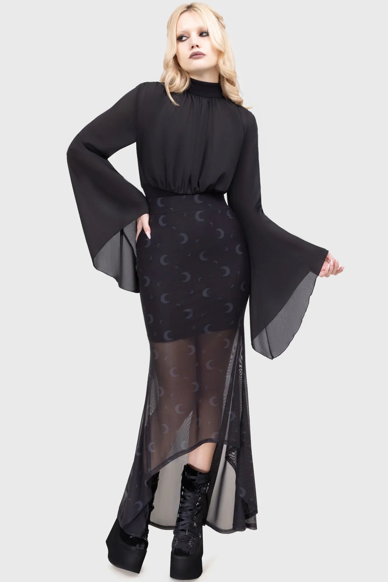Killstar Astralune High Neck Flared Sleeve Top - DevilGothic DevilGothic