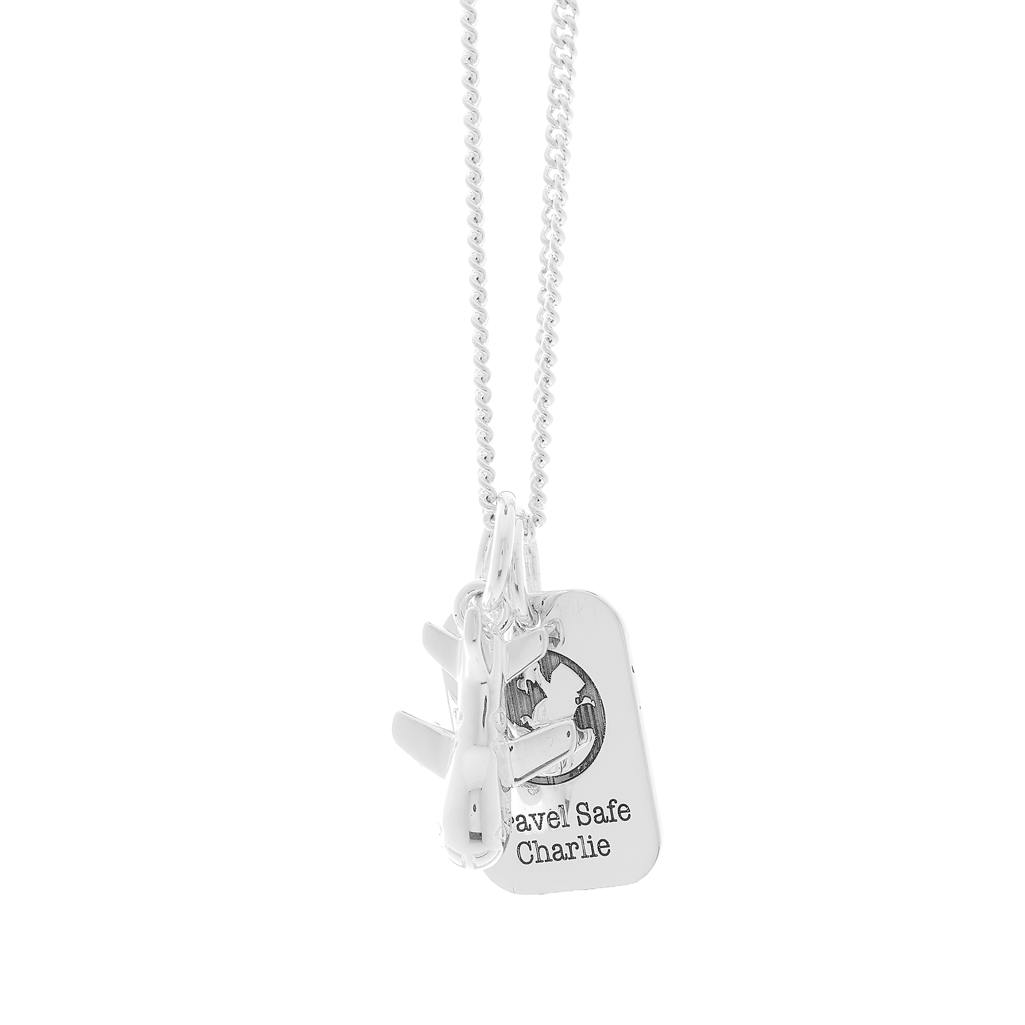 Aeroplane & Personalised Dog Tag Silver Necklace