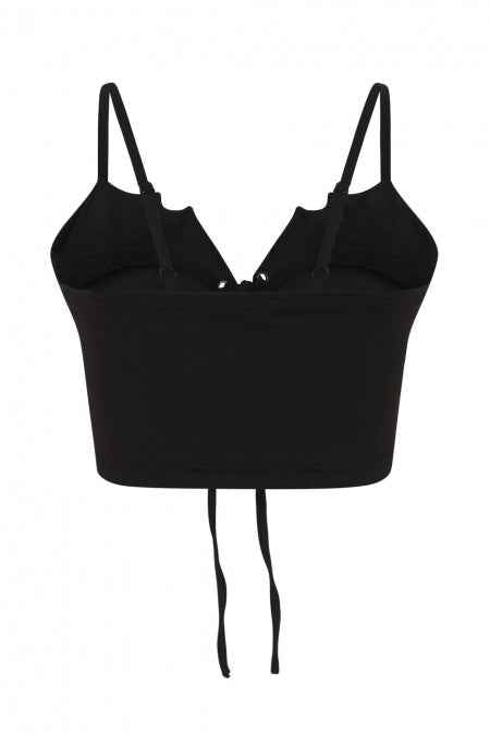 Banned Bernia Black Crop Top with Bat Wing Effect and Lace Up Feature
