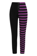 Banned Half Black Half Stripes Leggings - Purple