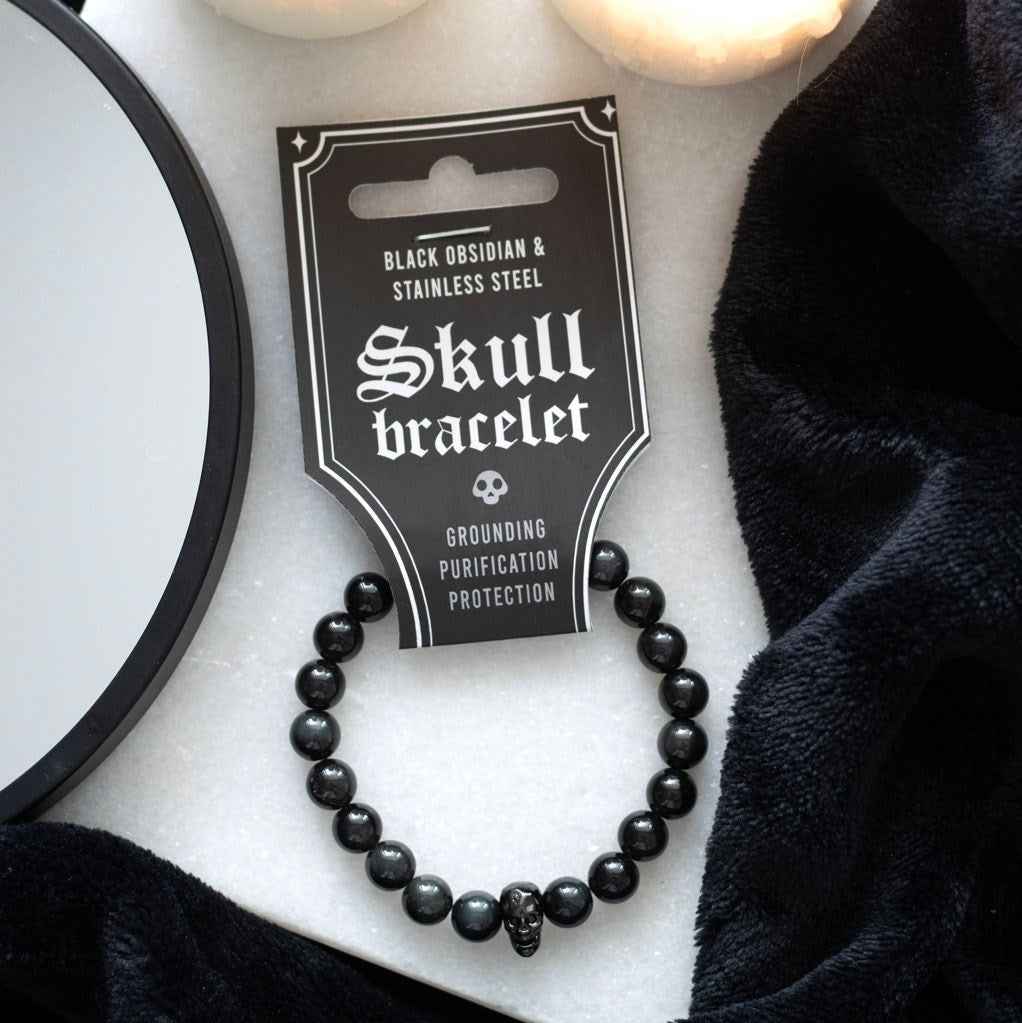 Gothic Gifts Black Obsidian Skull Bracelet