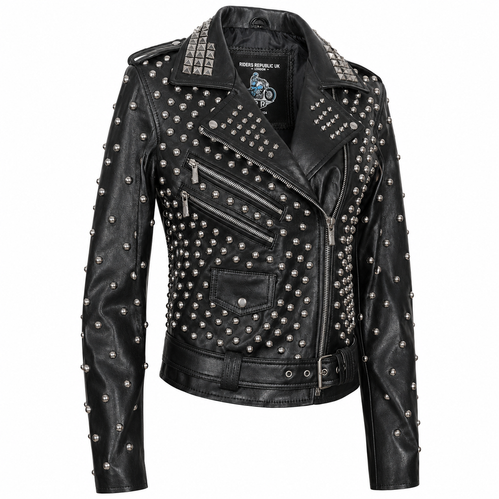 Women’s Black Studded Brando Leather Jacket