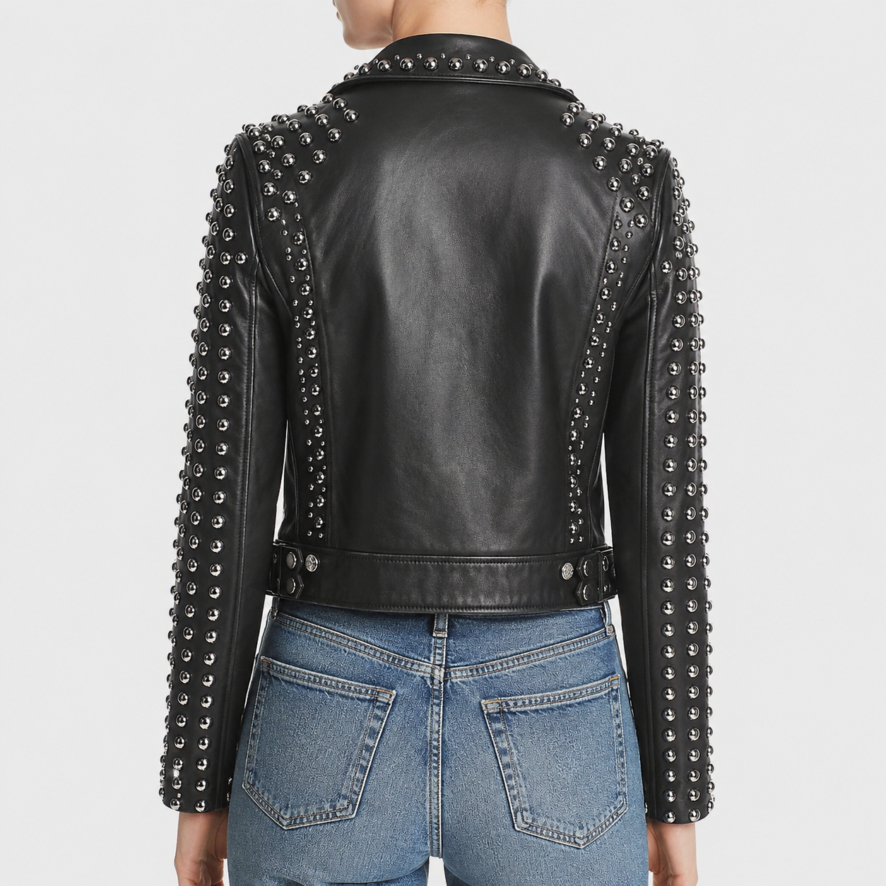 Women’s Silver Studded Punk Fashion Leather Jacket