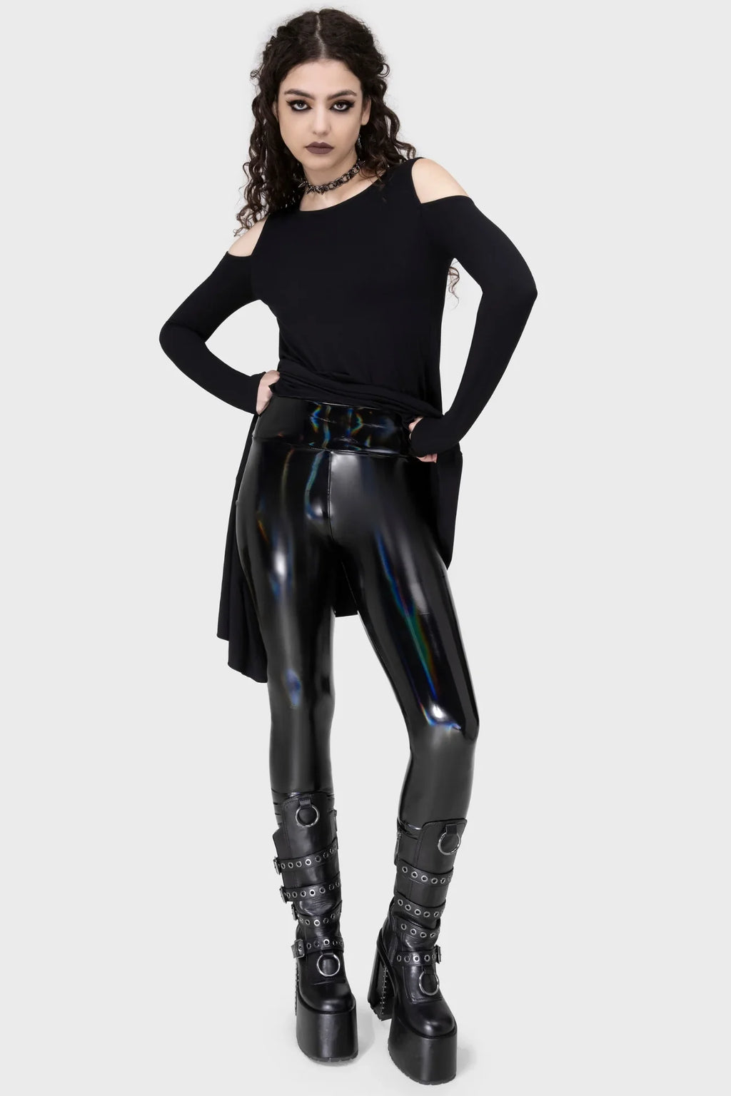 Killstar Darkwaves & Raves Hi-Shine PU Leggings - Sizes UK 16 & 22 Left Only! - DevilGothic DevilGothic