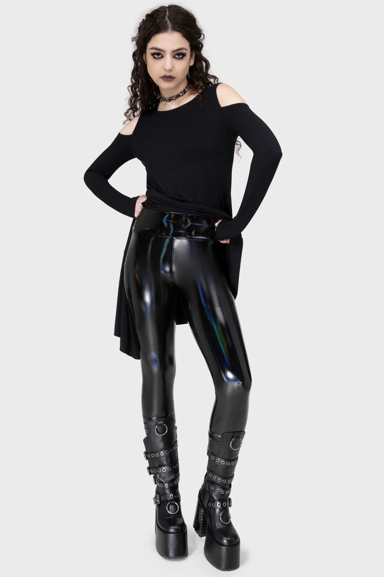 Killstar Darkwaves & Raves Hi-Shine PU Leggings - Sizes UK 16 & 22 Left Only! - DevilGothic DevilGothic