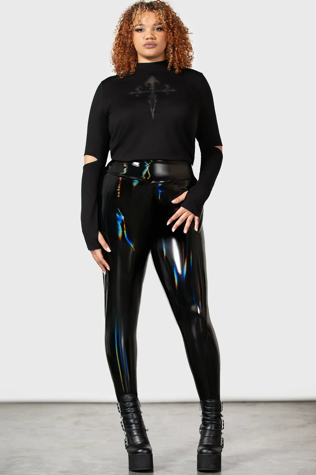 Killstar Darkwaves & Raves Hi-Shine PU Leggings - Sizes UK 16 & 22 Left Only! - DevilGothic DevilGothic