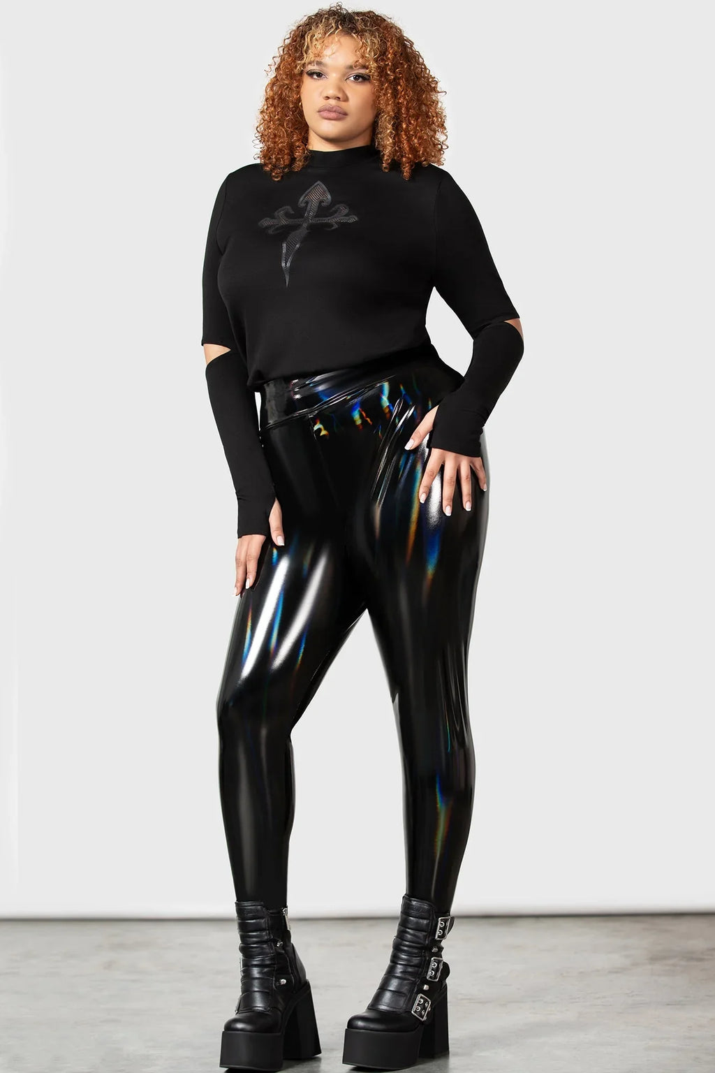 Killstar Darkwaves & Raves Hi-Shine PU Leggings - Sizes UK 16 & 22 Left Only! - DevilGothic DevilGothic