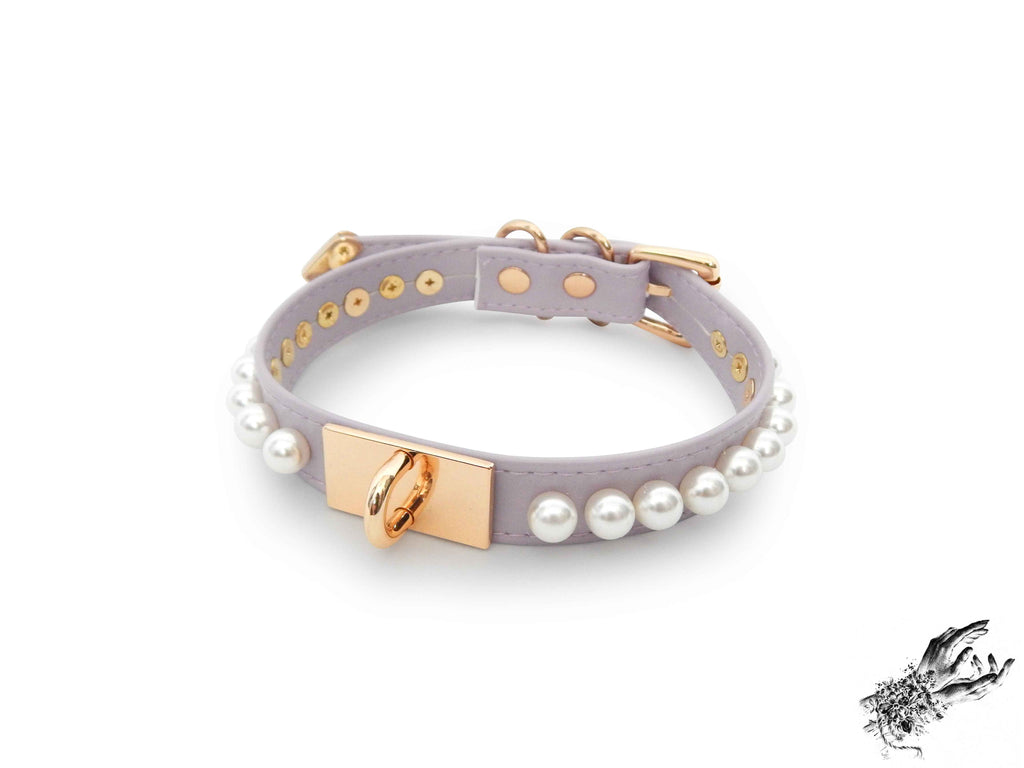 Lilac and Gold Pearl Heart Padlock Choker