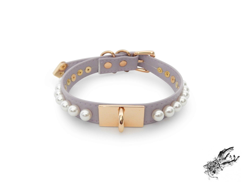 Lilac and Gold Pearl Heart Padlock Choker