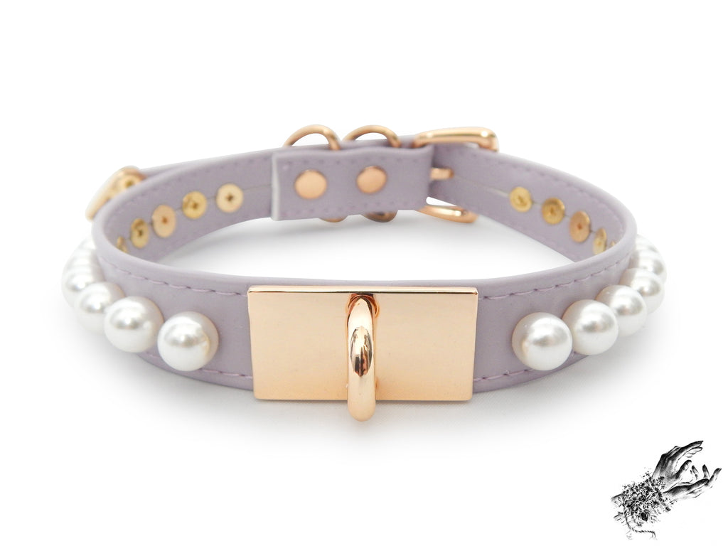 Lilac and Gold Pearl Heart Padlock Choker