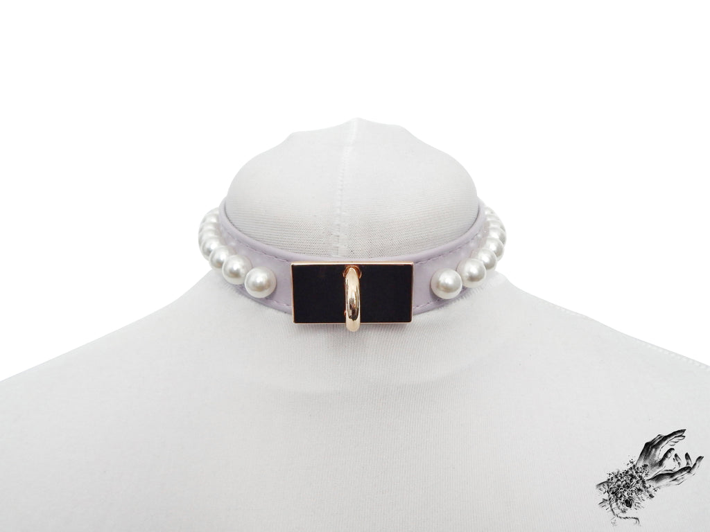 Lilac and Gold Pearl Heart Padlock Choker
