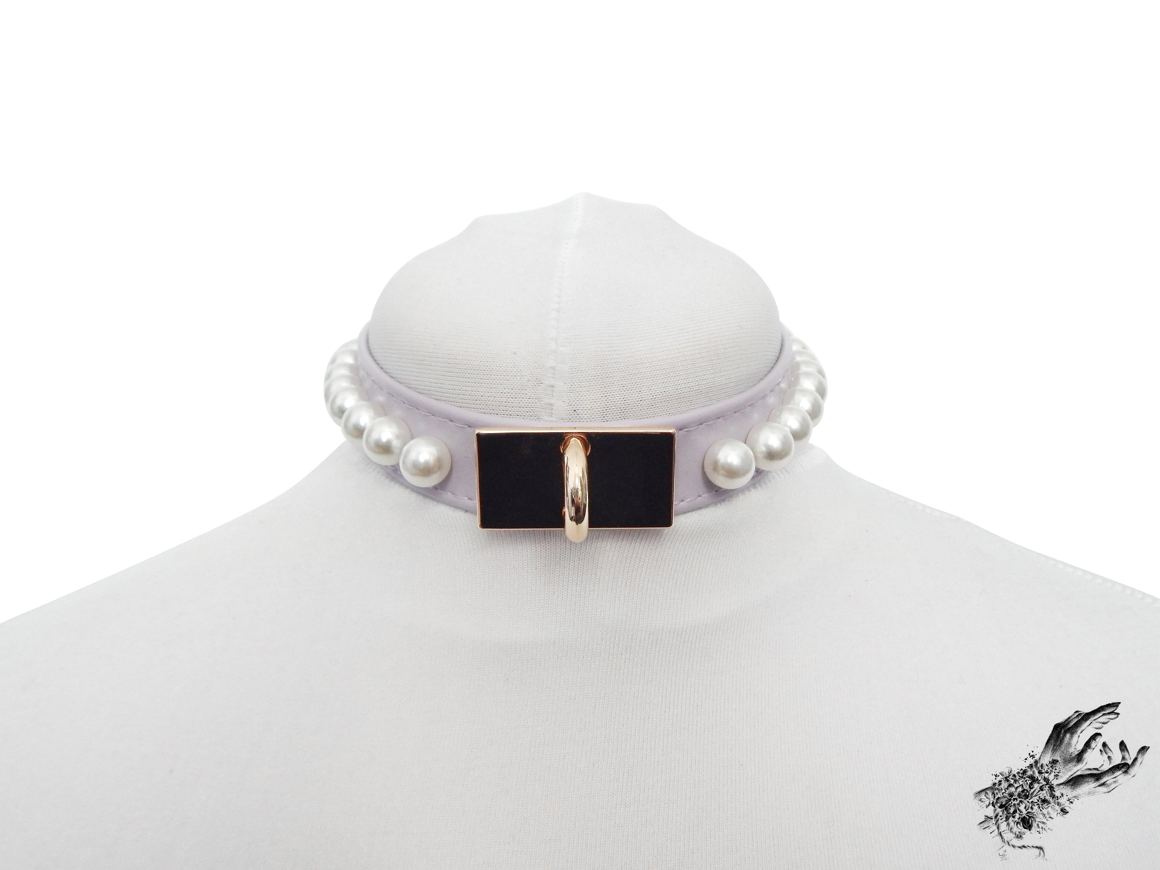 Lilac and Gold Pearl Heart Padlock Choker