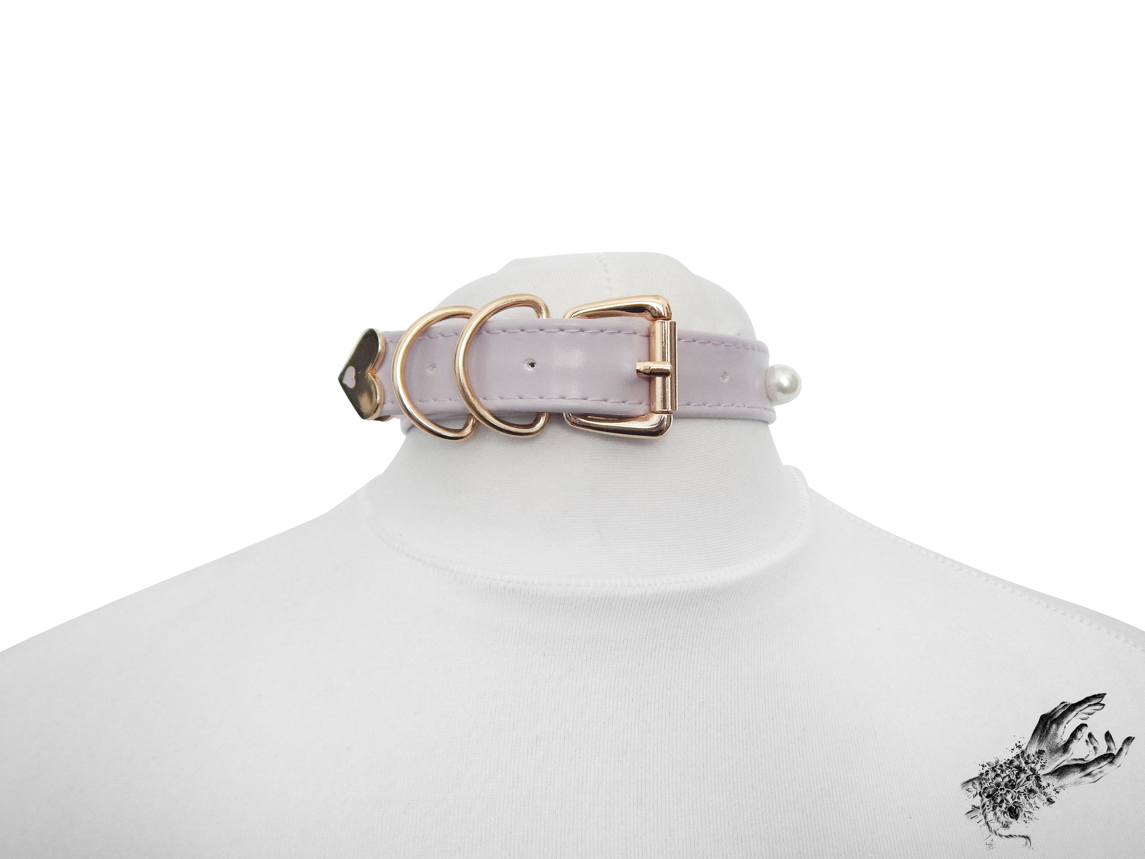 Lilac and Gold Pearl Heart Padlock Choker