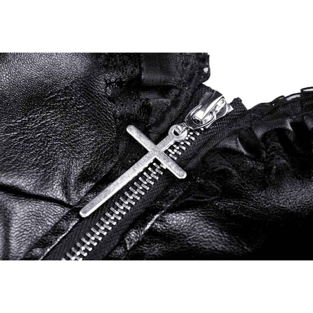 Dark In Love Goth Womenswear Ariella Strap Dress in Black Faux Leather with Ruffles