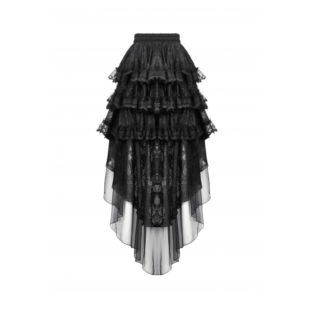 Dark in Love Belladonna Tiered Lace High-Low Goth Skirt in Black - DevilGothic DevilGothic