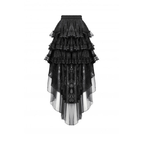 Dark in Love Belladonna Tiered Lace High-Low Goth Skirt in Black - DevilGothic DevilGothic