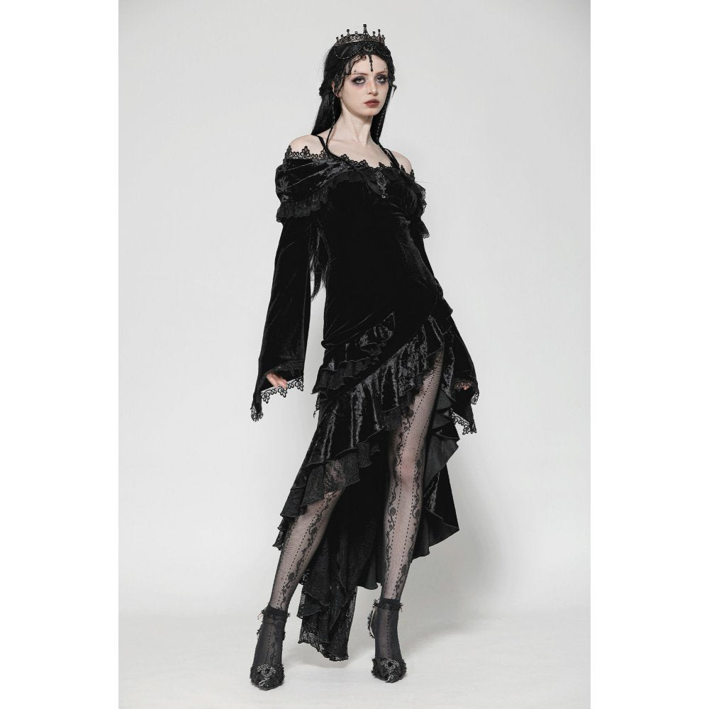 Dark in Love Kaia Velvet Ruffle Off-Shoulder Gothic Mermaid Dress