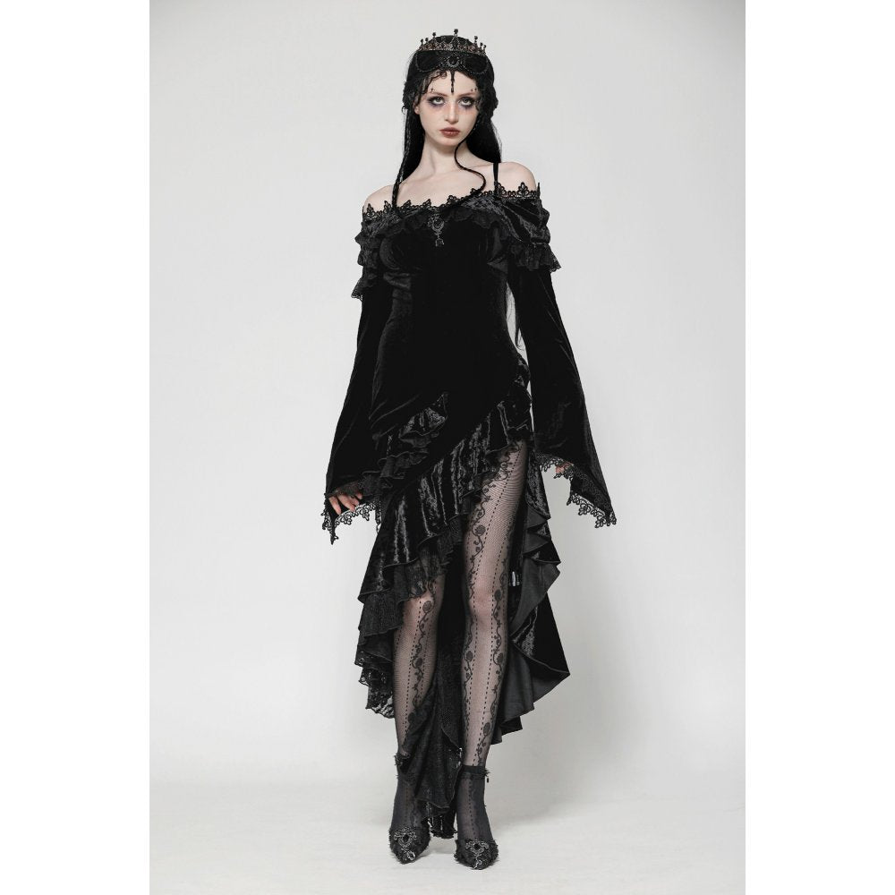 Dark in Love Kaia Velvet Ruffle Off-Shoulder Gothic Mermaid Dress