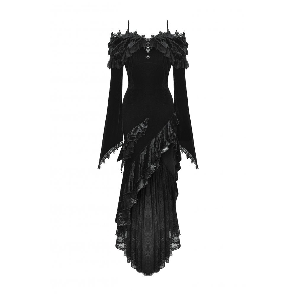 Dark in Love Kaia Velvet Ruffle Off-Shoulder Gothic Mermaid Dress