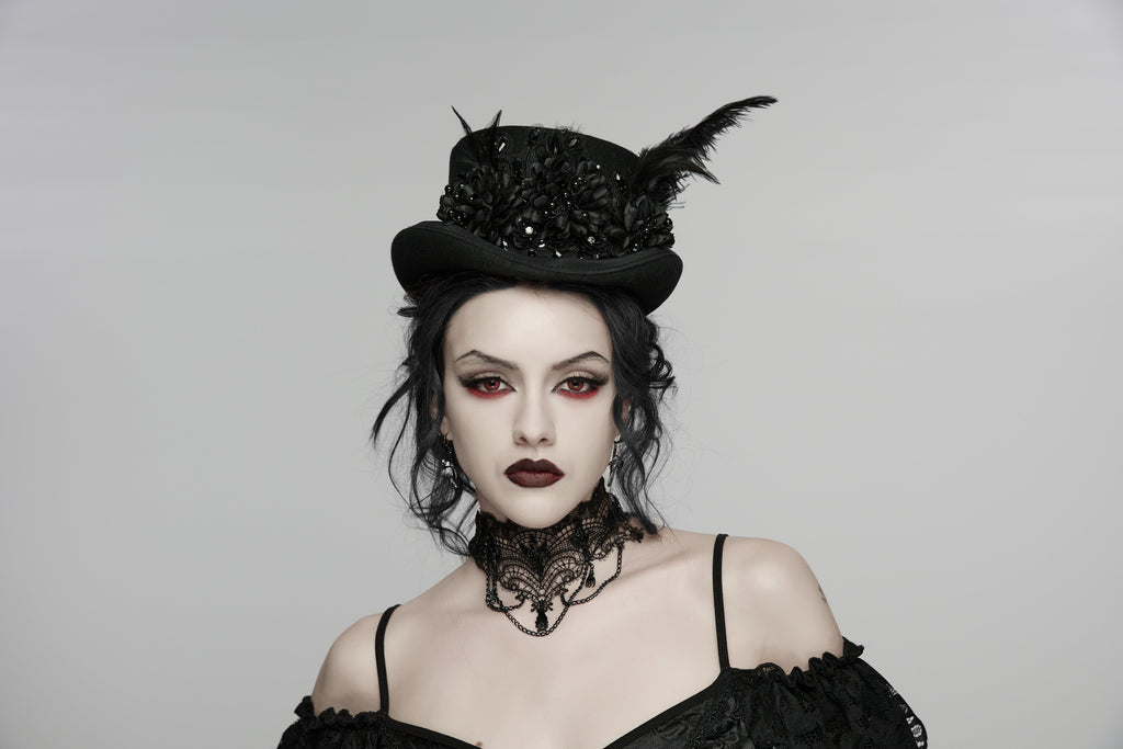 Goth Feather Formal Hat Gothic Retro Style Punk Rave