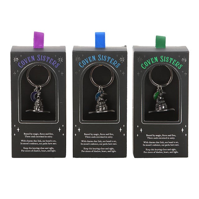 Gothic Gifts Three Coven Sisters Witch Hat Keyrings in One Set - DevilGothic DevilGothic